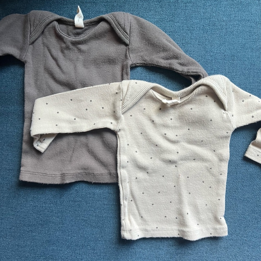 Two Quincy Mae 0-3m ribbed shirts